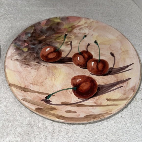 Lot/Set of 2 VTG Peasant Village Italian Pottery Hand Painted Cherries & Grapes - Picture 5 of 11